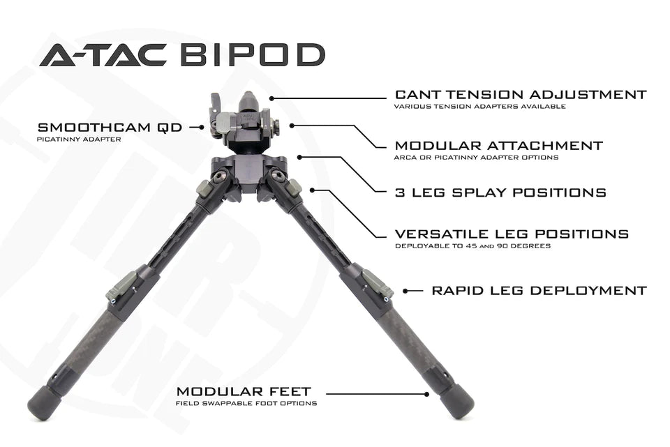 ATAC Bipod Long Carbon Tilt Picatiny 230 mm with rubber and Spike/Claw foot