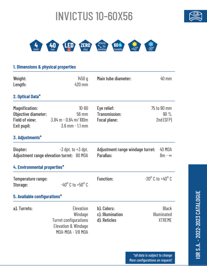 IOR Invictus 10-60X56 MOA SFP